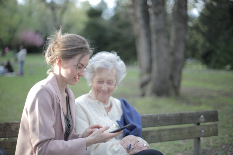 Woman and child on bench